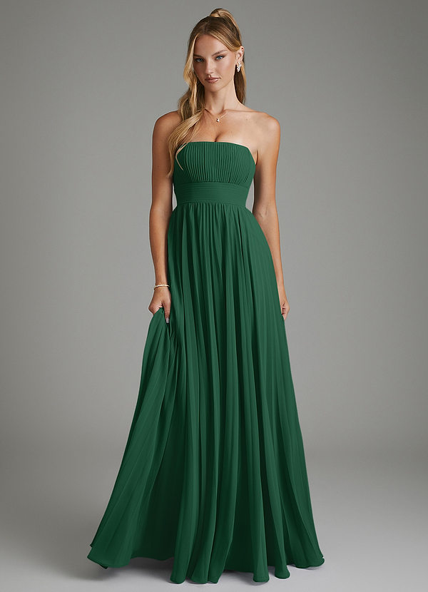Azazie Ari Bruidsmeisjesjurken Jurk van Chiffon met A-lijn Strapless Donkergroen image1