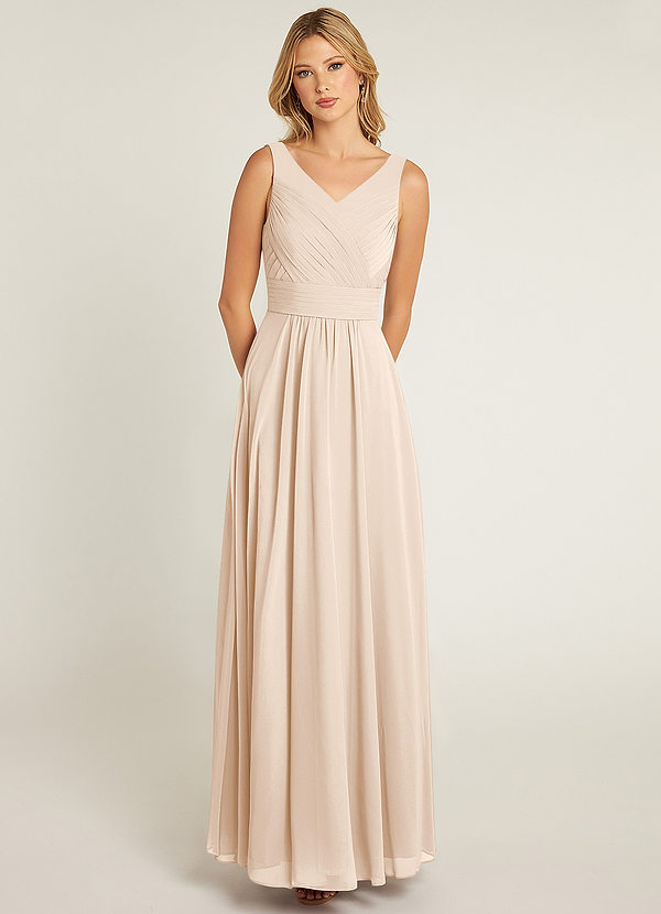 Azazie Pierrette Bridesmaid Dresses White Alabaster A-Line Pleated Chiffon Dress image1