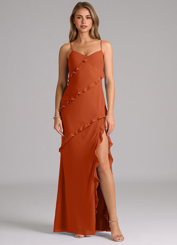 Azazie Nancie Bridesmaid Dresses Burnt Orange Mermaid Ruched Chiffon Dress image1