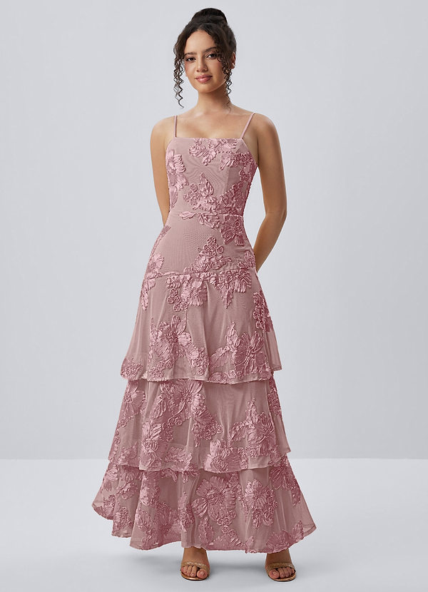 Araceli Lilas Poussiéreux Robe longue en dentelle extensible à fleurs 3D image1