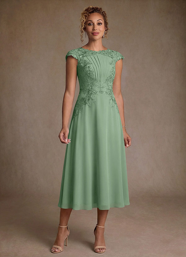 Azazie Crista Mother of the Brides Dresses Matcha A-Line Lace Chiffon Dress image1