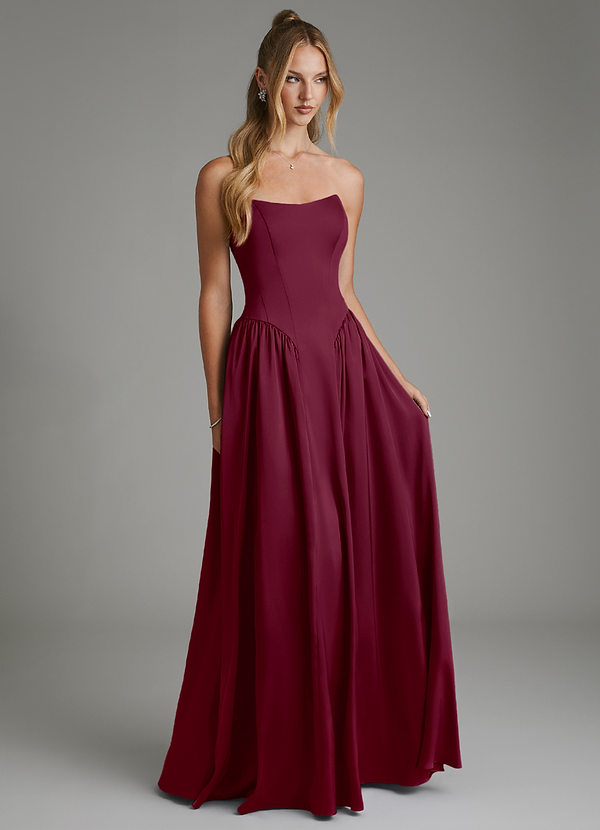 Azazie Arden Bridesmaid Dresses Mulberry A-Line Corset Stretch Satin Dress image1