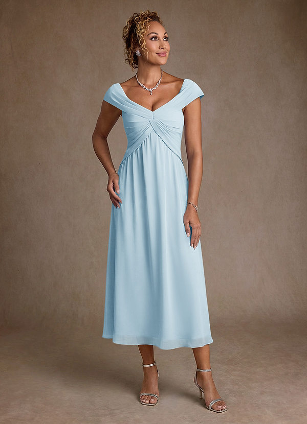 Azazie Mirta Suknie dla Matki Panny Młodej Linia A Pofałdowany Kwiatowe wypalenie Długość herbaty Sukienka image1