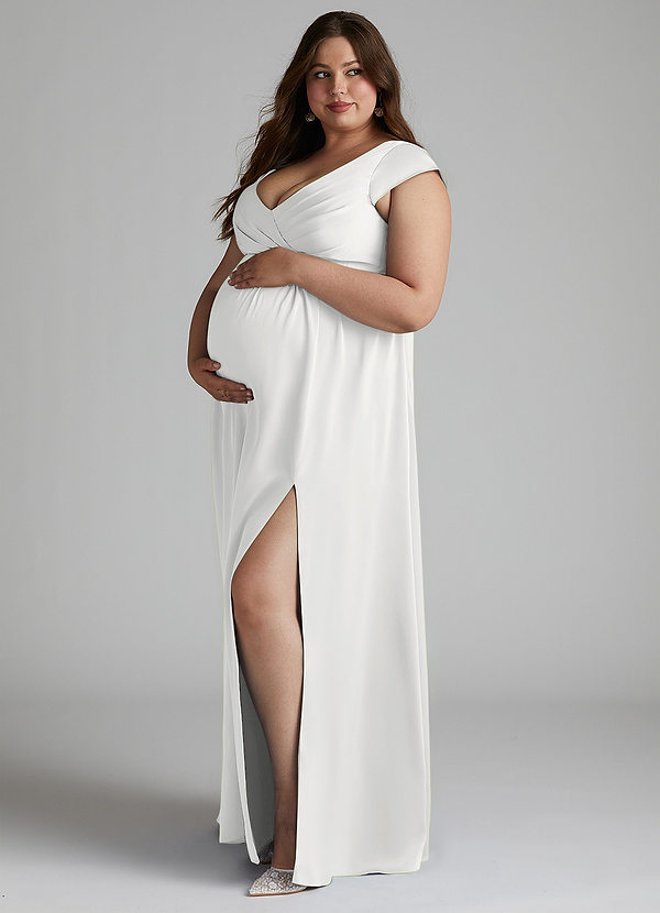 Azazie Allessia Brautjungfernkleider für Schwangere A-Linie Plissee Stretch-Satin Bodenlänge Kleid image1