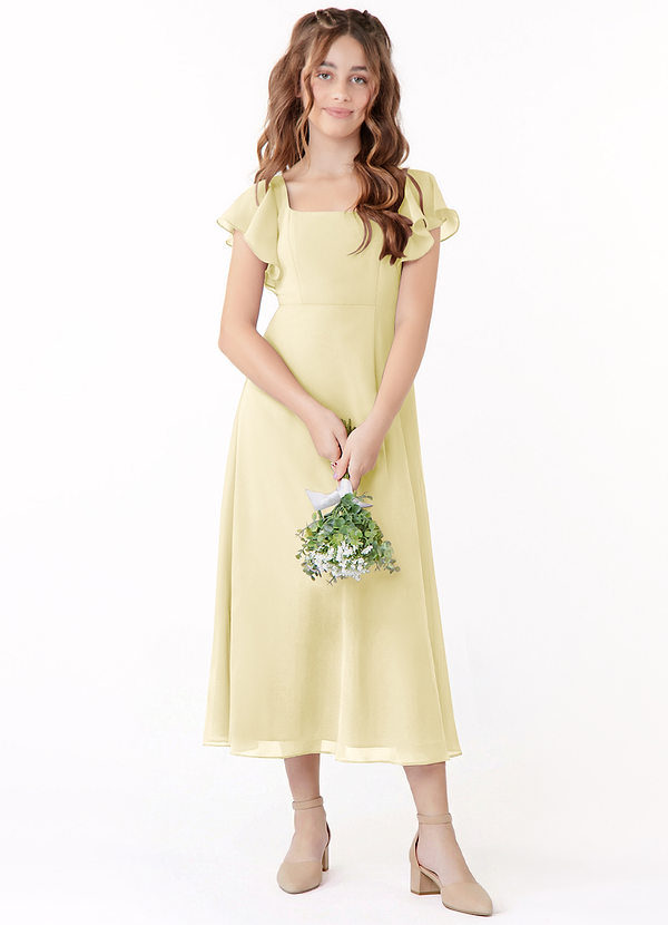 Azazie Bondi Junior Linia A Marszczony Szyfon Długość herbaty Młodsza druhna Sukienka image1