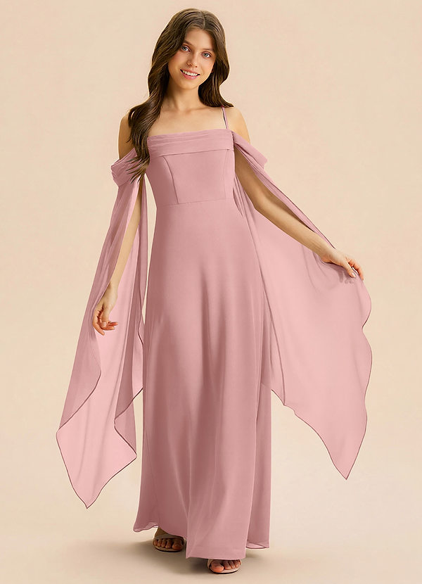 Azazie Moana Junior Linia A Pofałdowany Szyfon Długość podłogi Młodsza druhna Sukienka image1