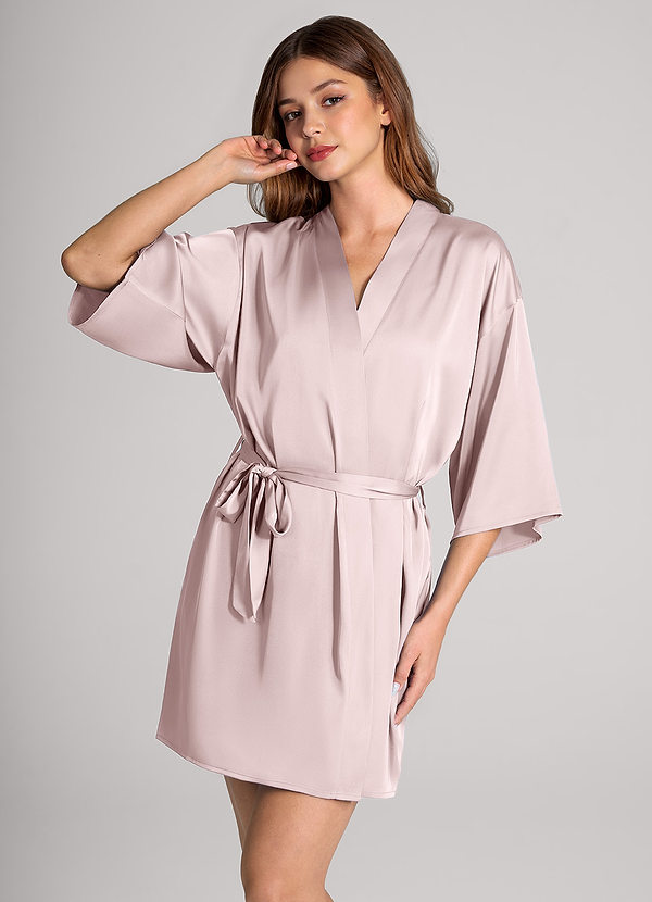 front Bijpassende kleur klassieke satijnen kamerjas