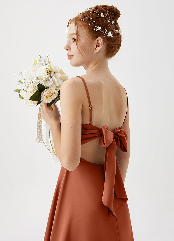 Azazie Shale Junior Cedar Rose A-Line Stretch Satin Dress image1