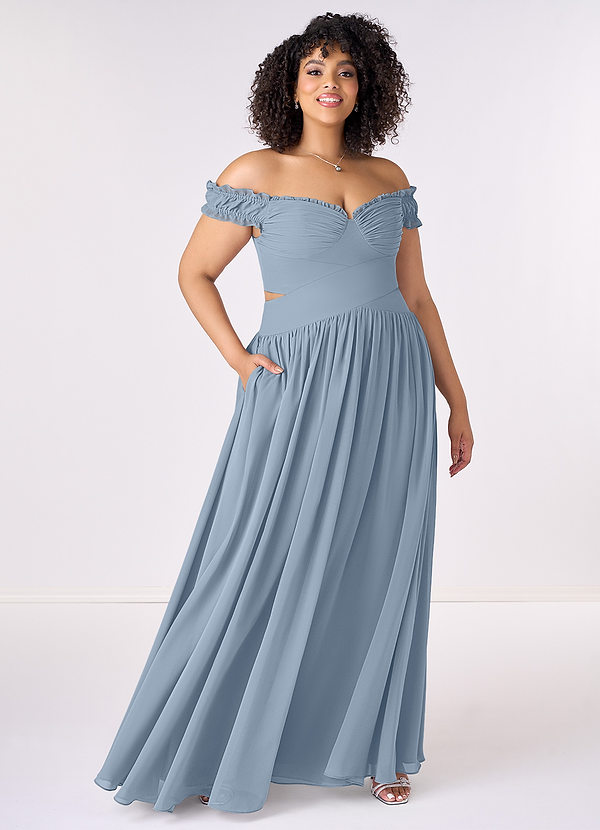 Barbie ♥ Azazie Bridesmaid Dresses Dusty Blue A-Line Off the Shoulder Chiffon Convertible Dress image1