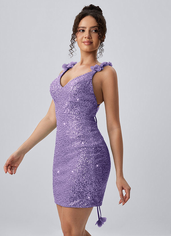 Josephine Lilas Robe mini à sequins et fleurs dans le dos croisé image1