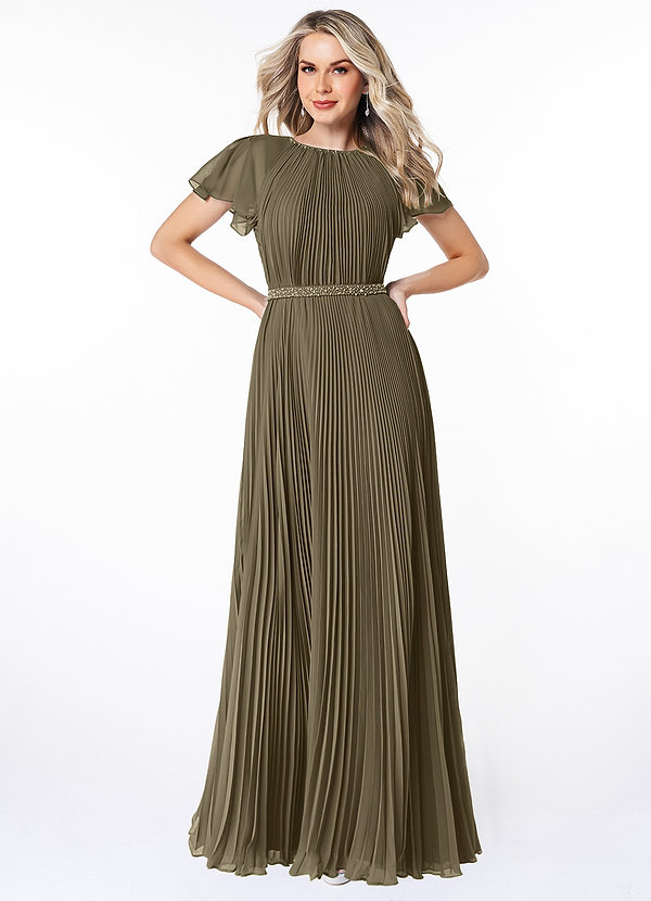 Azazie Kara Schlichte Brautjungfernkleider A-Linie Plissee Chiffon Bodenlänge Kleid image1