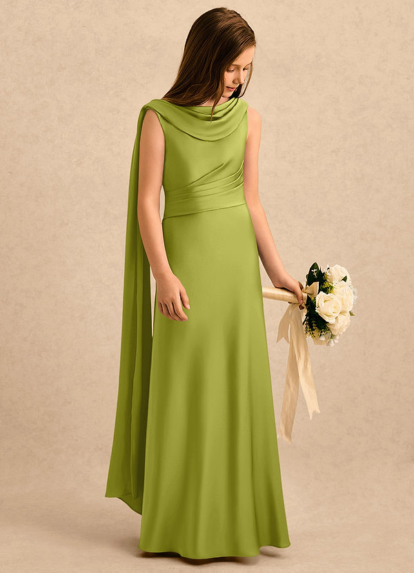 Azazie Sanah Girls Formal Blommflicksklänningar Klänning A-Line i Stretch Satin Plisserad image1