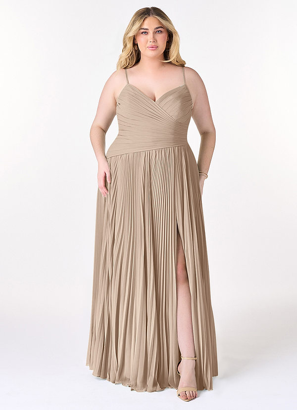 Azazie Vini Bruidsmeisjes Jurken Jurk van Chiffon met A-Lijn V-hals geplooid Taupe image1