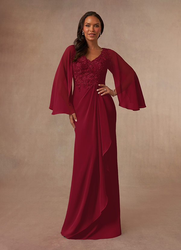 Azazie Perry Brautmutterkleider Meerjungfrau-Linie V-Hals Spitze Chiffon Kleid Burgunderrot image1