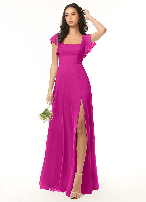 Azazie Bondi Bridesmaid Dresses Fuchsia A-Line Ruffled Chiffon Dress image1