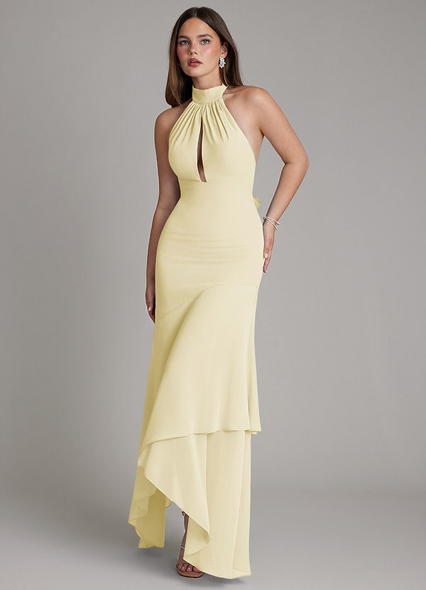 Azazie Magda Brudtärneklänningar Klä av Sjöjungfru i Chiffong Hög hals Citronsorbet image1