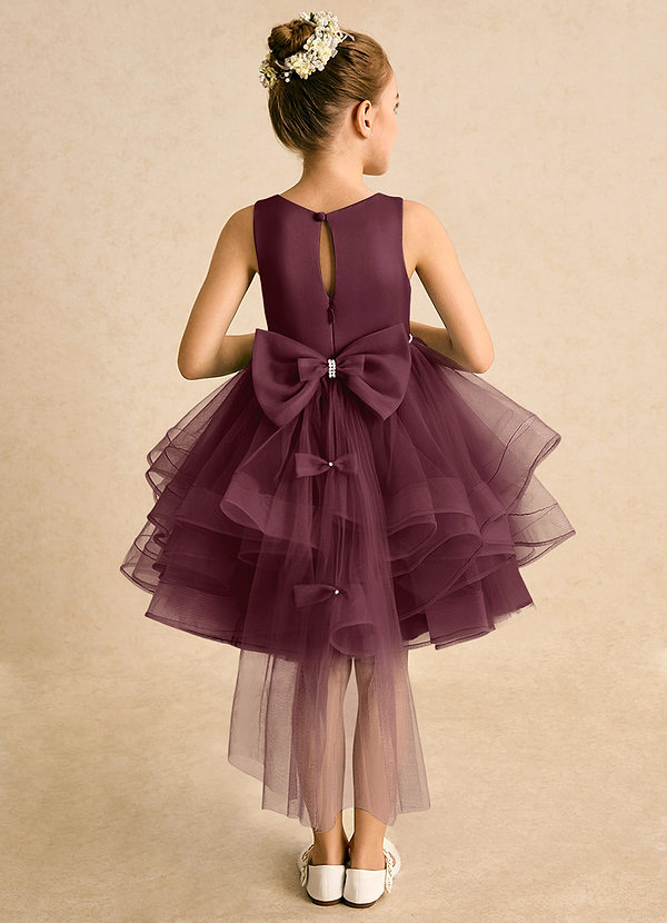 Azazie Tinie Flower Girl Dresses Cabernet Ball-Gown Bow Tulle Dress image1