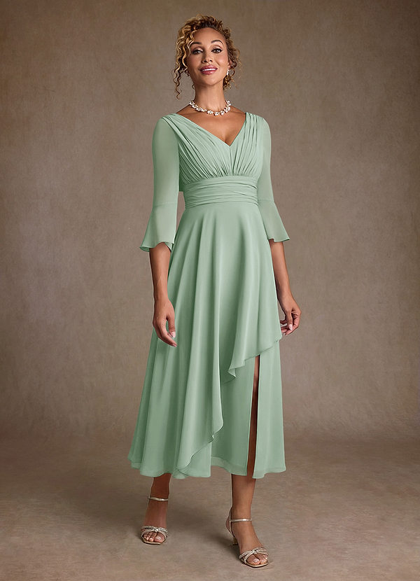 Azazie Aerynne Suknie dla Matki Panny Młodej Linia A Pofałdowany Szyfon Długość herbaty Sukienka image1