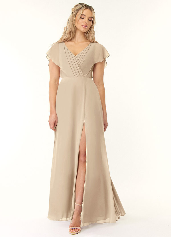 Azazie Rylee Bridesmaid Dresses Champagne A-Line Pleated Chiffon Dress image1