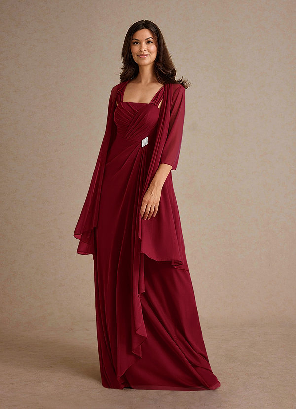 Azazie Clinton Mother of the Brides Dresses Burgundy A-Line Pleated Mesh Dress image1