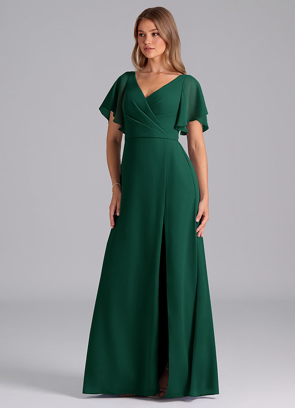 Azazie Ambrosia Bruidsmeisjes Jurken Jurk van Chiffon met A-Lijn Geplooid Smaragd image1