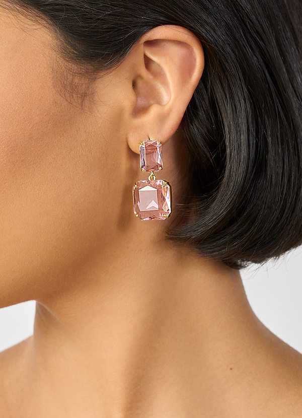 front Pink Crystal Earrings