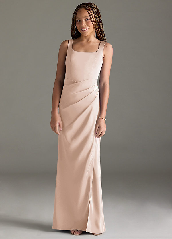 Azazie Mero Junior Blushing Pink Mermaid Pleated Stretch Satin Dress image1