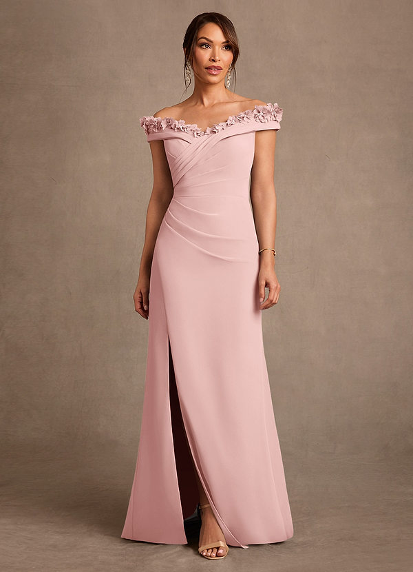 Azazie Jettie Mother of the Brides Dresses Powder Pink Sheath Pleated Chiffon Dress image1