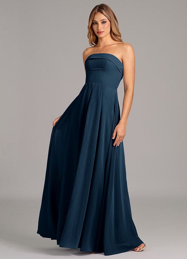 Azazie Lucienne Bridesmaid Dresses Dark Navy A-Line Strapless Chiffon Convertible Dress image1