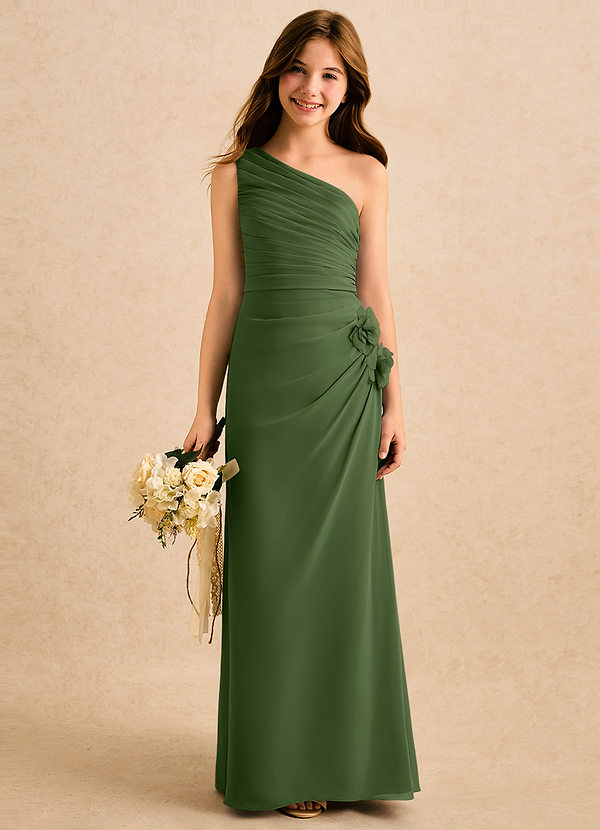 Azazie Sophie Girls Formal Sukienki dla dziewczynek sypiących kwiaty Osłona Jedno ramię Szyfon Długość podłogi Sukienka image1