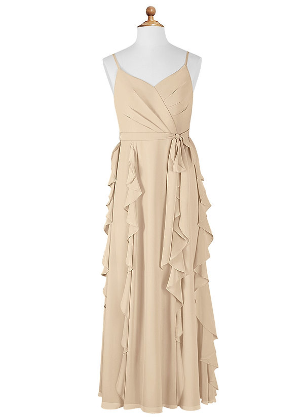 Azazie Peyton A-Line V-Neck Cascading Ruffles Chiffon Floor-Length Junior Bridesmaid Dress image1