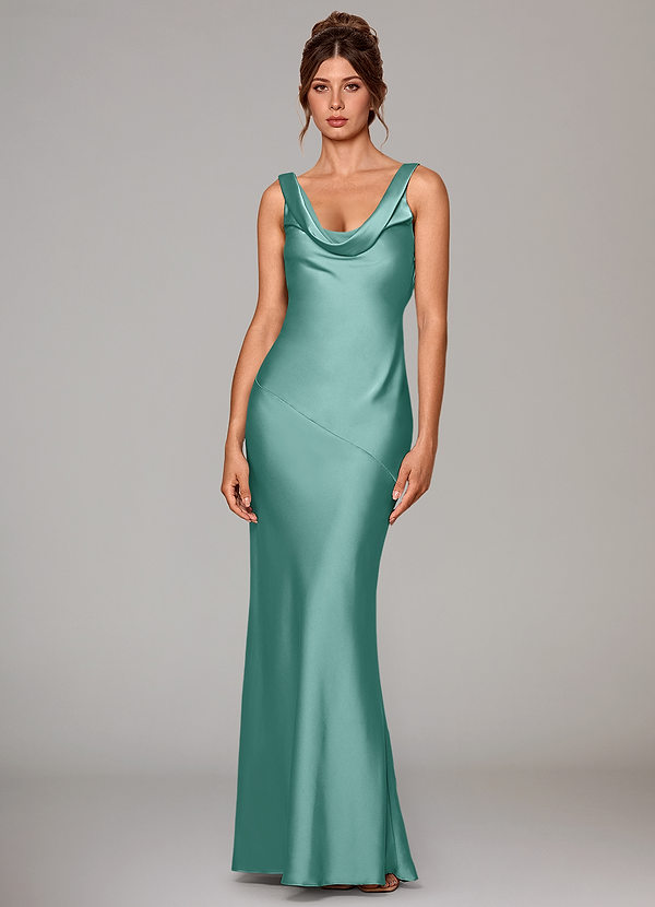 Azazie Rylina Bridesmaid Dresses Aqua Mermaid Stretch Satin Dress image1