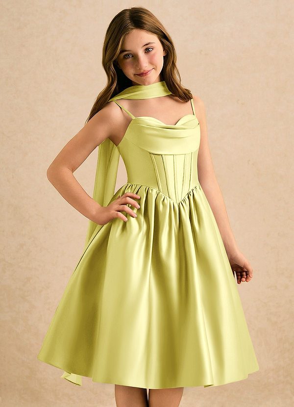 Azazie Shona Girls Formal Flower Girl Dresses Vestido Sorvete De Limão de Cetim fosco de Linha A com Decote em coração image1