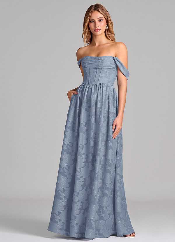 Azazie Hattie 신부 들러리 드레스 A라인 코르셋 플로럴 번아웃 바닥 길이 드레스 image1