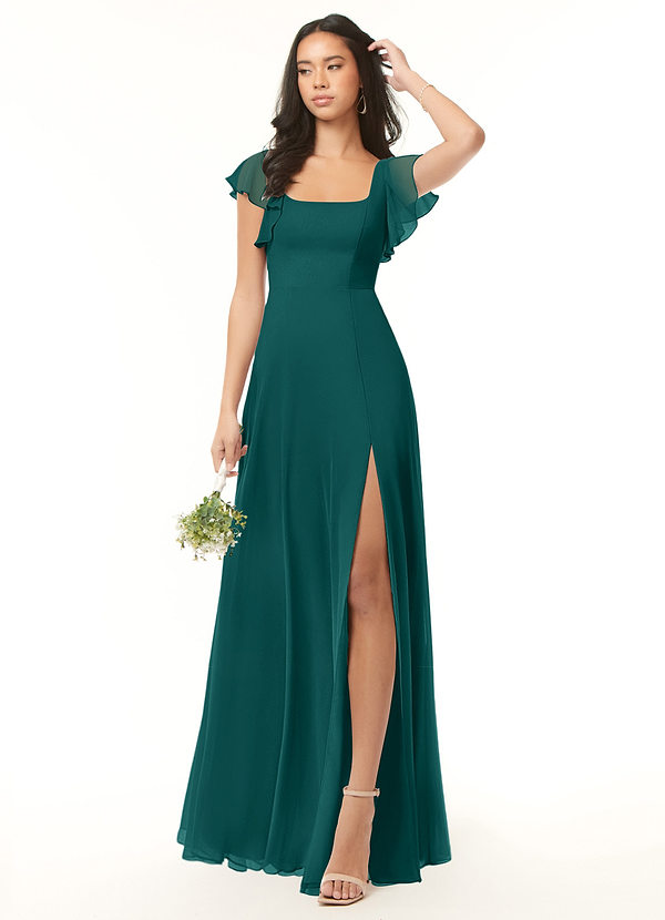 Double Straps Chiffon Long Bridesmaid Dress Peacock