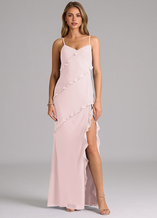 Azazie Nancie Bridesmaid Dresses Blushing Pink Mermaid Ruched Chiffon Dress image1