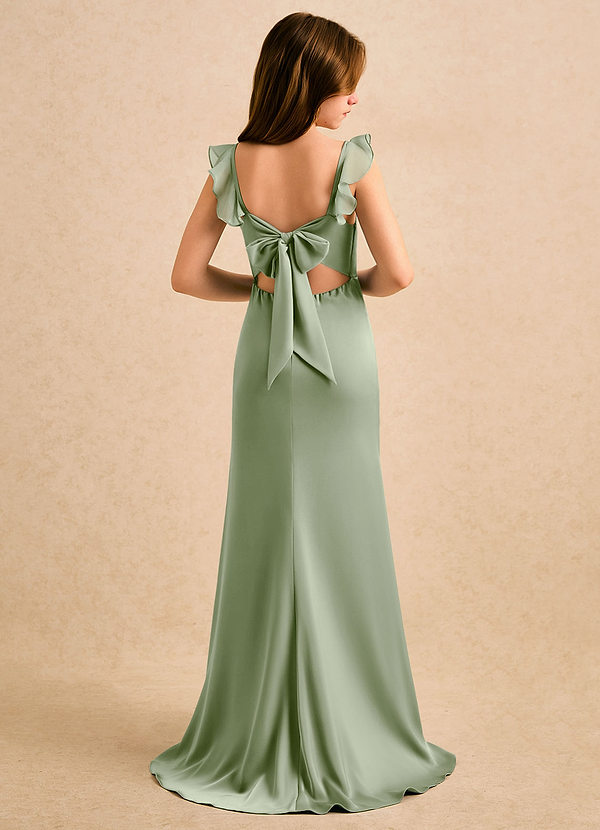 Azazie Novalie Girls Formal Flower Girl Dresses Dusty Sage Mermaid Bow Stretch Satin Dress image1