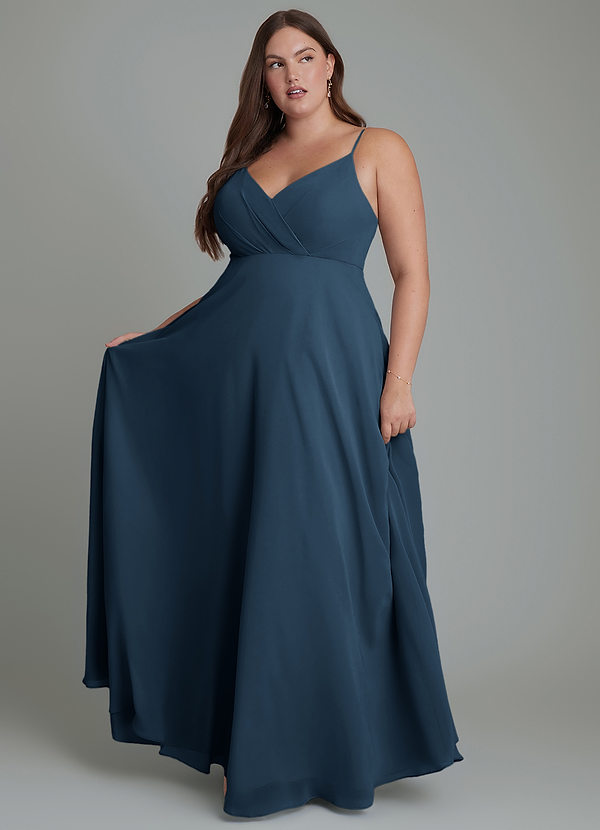 Azazie Amani Bridesmaid Dresses Dark Navy A-Line Pleated Chiffon Dress image1