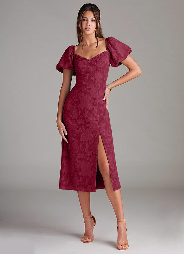 Azazie Evalina Bridesmaid Dresses Burgundy Sheath Floral Burnout Dress image1