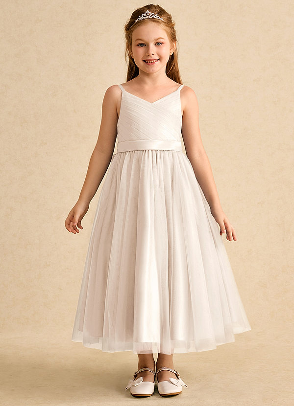 Azazie Patootie Vestidos de Niña de Flores Vestido de Alabastro Blanco de Tul de Corte En A con Tirante Espagueti image1