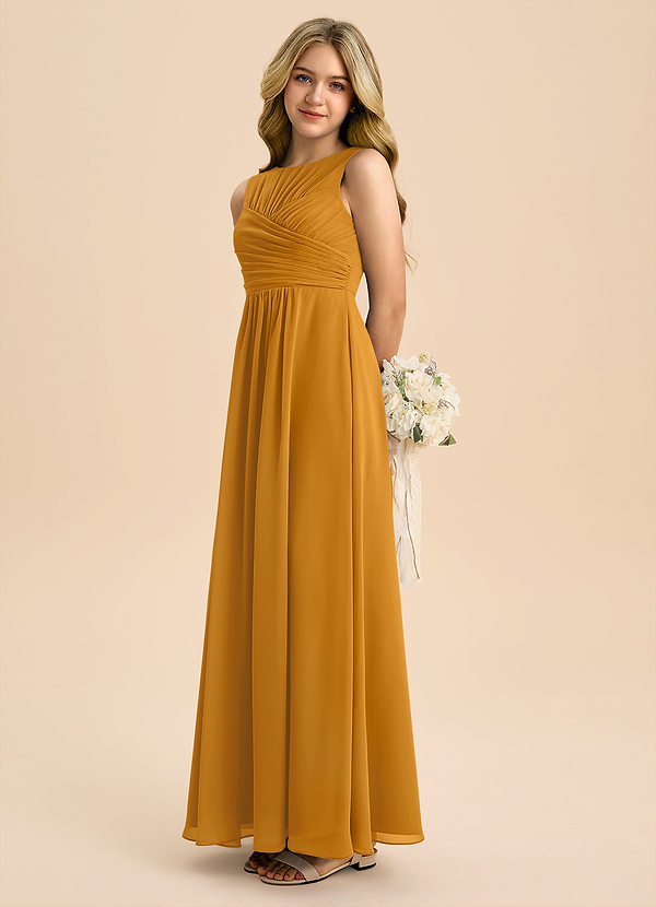 Azazie Skyla Junior Butterscotch A-Line Pleated Chiffon Dress image1