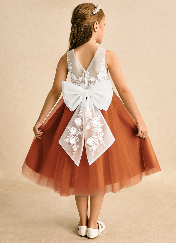 Azazie Lina Blumenkinder Kleider Ballkleid Spitze Kleid Elfenbein Zimt image1