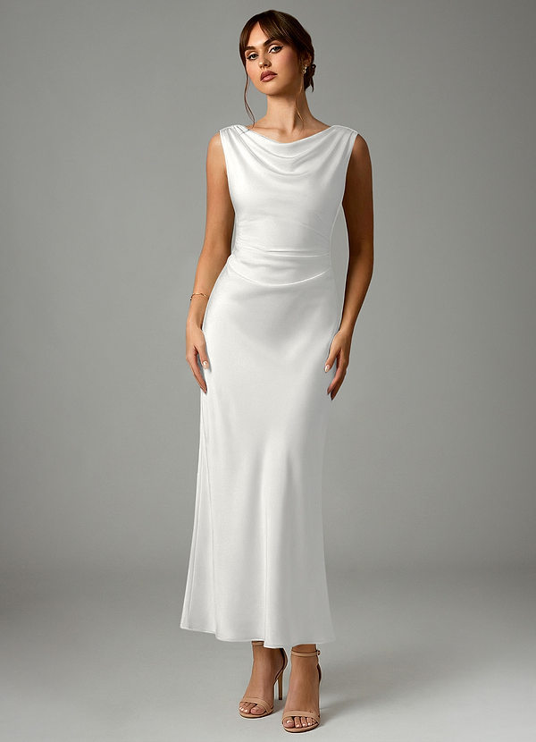 Azazie Kieryn Bridesmaid Dresses White Mermaid Pleated Stretch Satin Dress image1