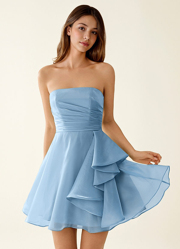 Nadine Mint Blue Satin Faced Chiffon Ruffled Mini Dress image1
