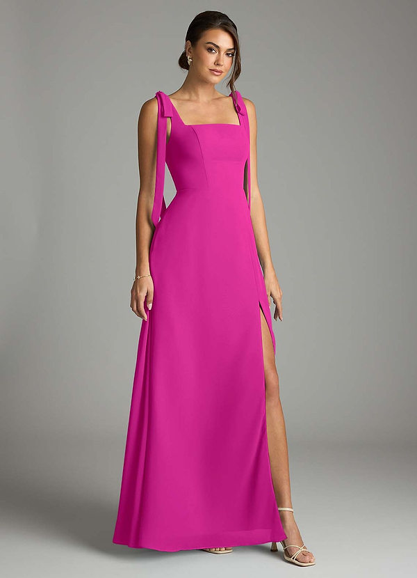 Azazie Debra Bridesmaid Dresses Fuchsia A-Line with Pockets Chiffon Convertible Dress image1