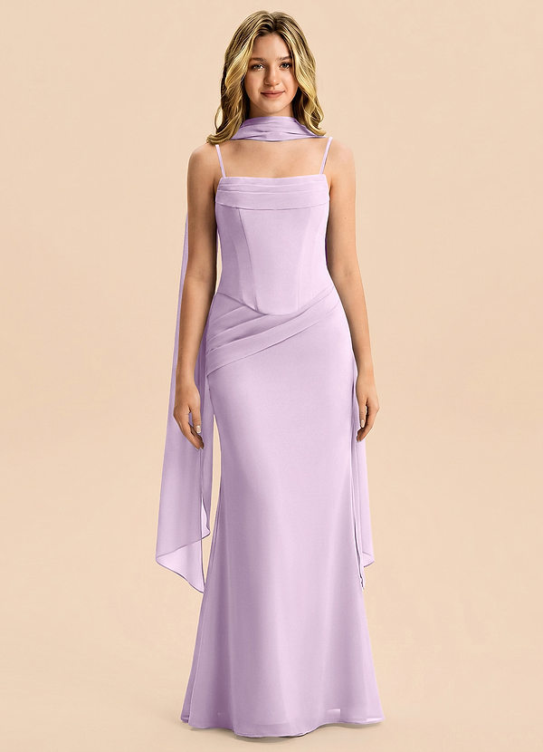Azazie Sorrel Junior Meerjungfrau-Linie Plissee Chiffon Kleid Frostiges Flieder image1