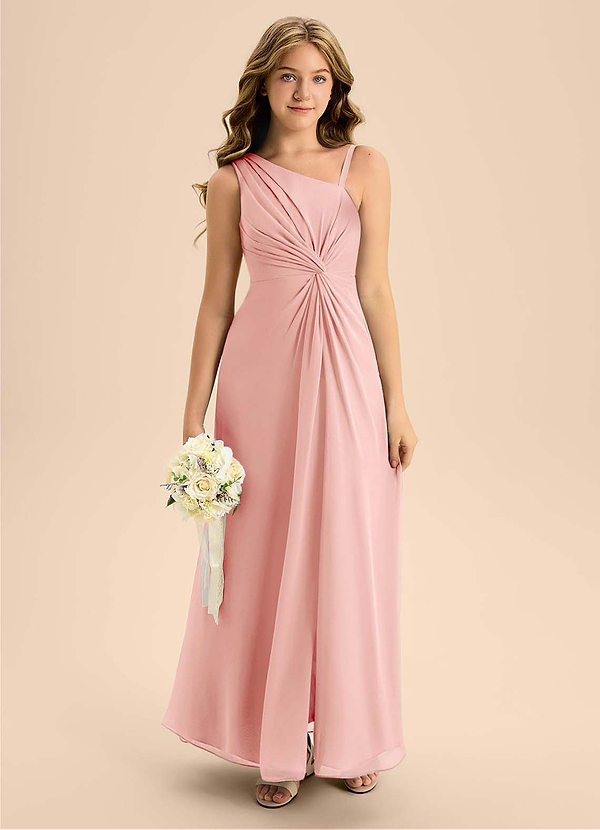 Azazie Brooke Junior Rosette A-Line Side Slit Chiffon Dress image1