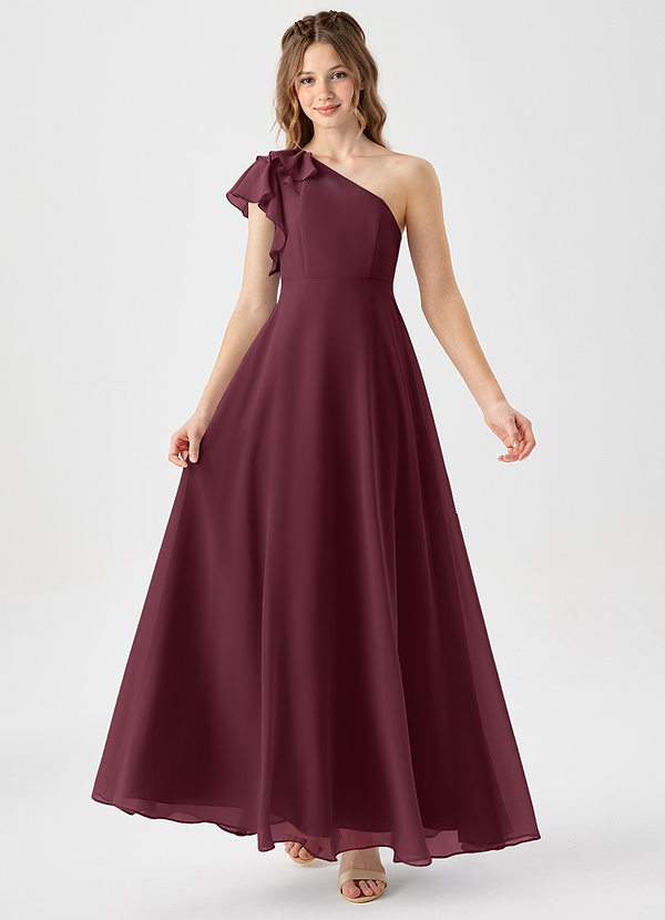 Azazie Arabella Junior Cabernet A-Line Ruched Chiffon Dress image1