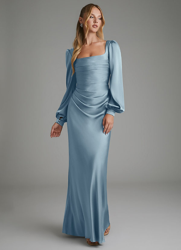Azazie Brianna Bridesmaid Dresses Dusty Blue Mermaid Corset Stretch Satin Dress image1