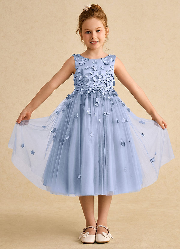 Azazie Lana Robes de Fillette d'Honneur Robe Trapèze en Mat Satiné Sans manches Eis image1